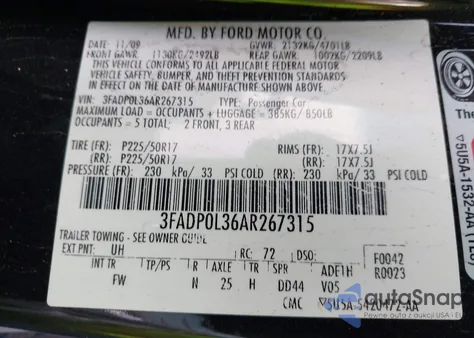 2010 Ford Fusion Hybrid from USA, damaged, VIN 3FADP0L36AR267315